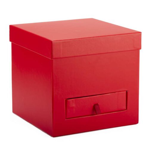 קופסת קרטון מרובע+פיויסי 20/20/19 ס"מ+מגירה-אדום