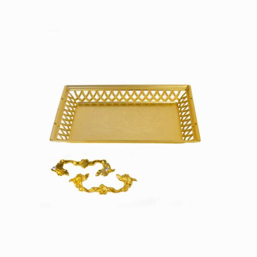 מגש פלסטית מרובע עם ידיות 32.5/23 ס"מ -זהב