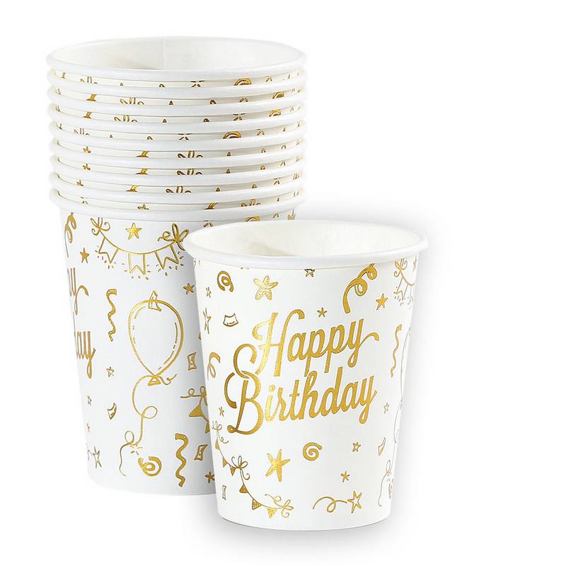 חבילת 10 כוס נייר-HAPPY BIRTHDAY-זהב