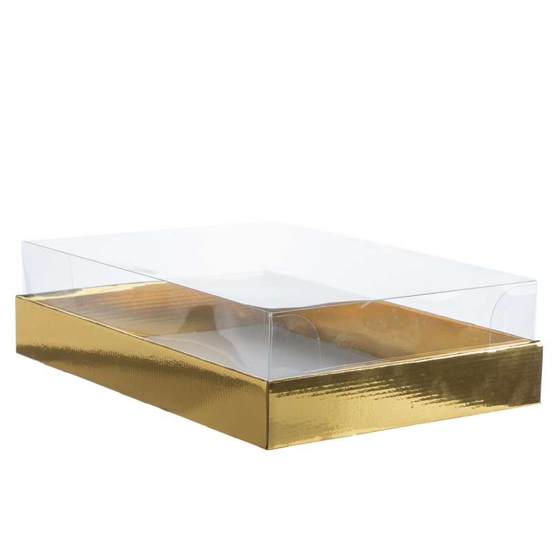 "קופסת קרטון זהב- מכסה PVC רוחב 45 ס""מ אורך 31 ס""מ גובה 11.5 ס""מ (מכסה נפרד) של חברת דקל בע""מ"