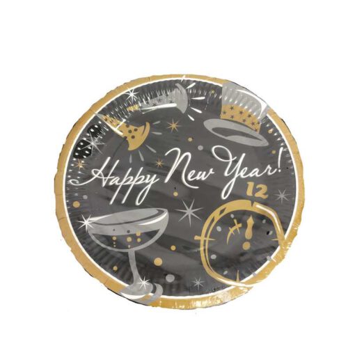חבילת 10 צלחות נייר HAPPY NEW YEAR שחור/זהב של חברת דקל