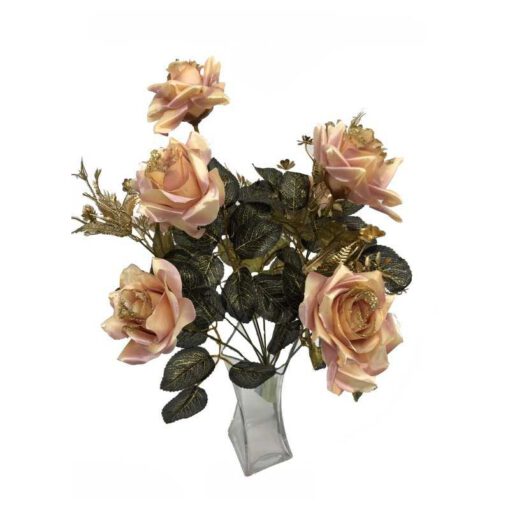 זר ורד פתוח ורוד/זהב גליטר 11X של חברת דקל