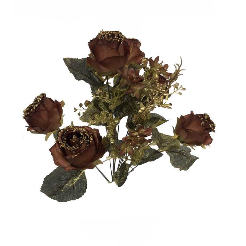 זר ורד ורד פתוח חום/זהב גליטר 11X של חברת דקל