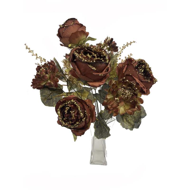 זר ורד כרוב ג'מבו חום/זהב גליטר 11X של חברת דקל