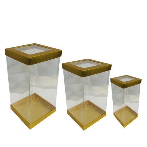 סט קופסאות קרטון בסיס+מכסה זהב- דופן שקופה של חברת דקל