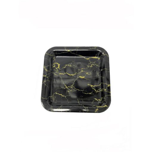 צלחת פלסטיק מרובעת- שיש שחור/זהב של חברת דקל