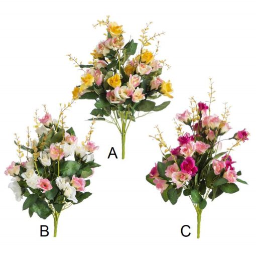 זר ורד מיני פתוח מיקס 11 ענפים מעורב 3 צבעים ורוד פוקסיה של חברת דקל