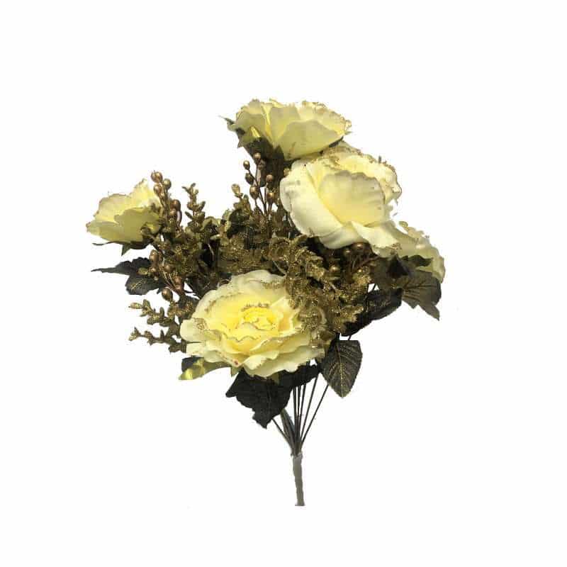 זר ורד פתוח קרם+תוספות זהב גליטר ענפים של חברת דקל בע"מ