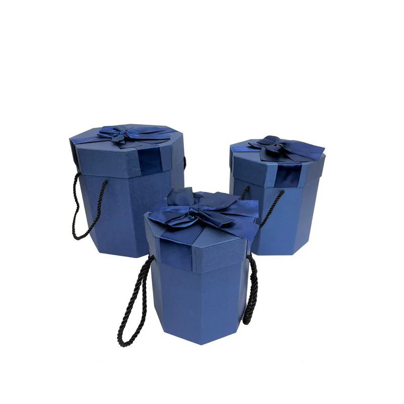 סט 3 קופסאות קרטון מעוצבות בצורת משושה-כחול של חברת דקל בע"מ