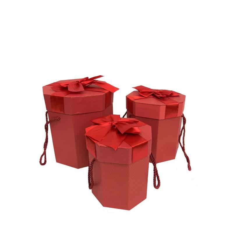 סט 3 קופסאות קרטון מעוצבות בצורת משושה-אדום של חברת דקל בע"מ