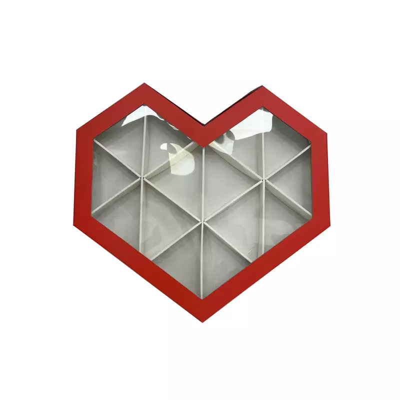 קופסת קרטון בצורת לב מחולקת+ חלון -אדום של חברת דקל בע"מ