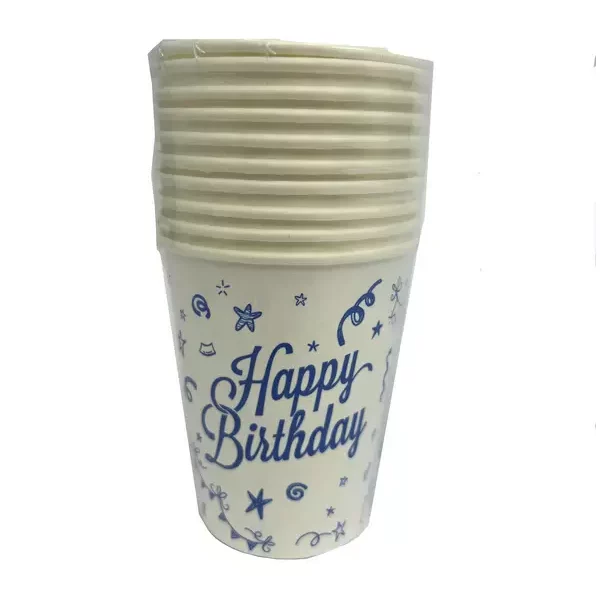 חבילת 10 כוסות נייר -HAPPY B-DAY-כחול של חברת דקל בע"מ