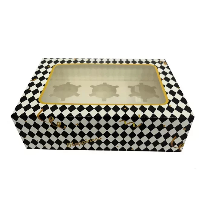 קופסא ל 6 קאפקייקס -שחור/לבן HAPPINESS של חברת דקל
