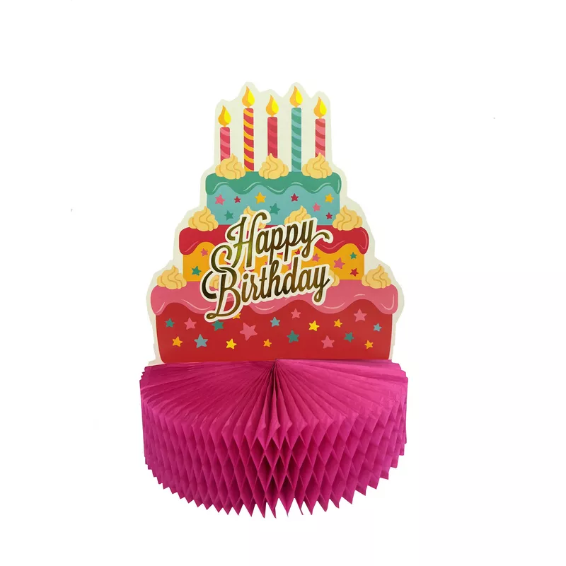 מרכז שולחן בצורת עוגה HAPPY Birthday -ורוד של חברת דקל בע"מ