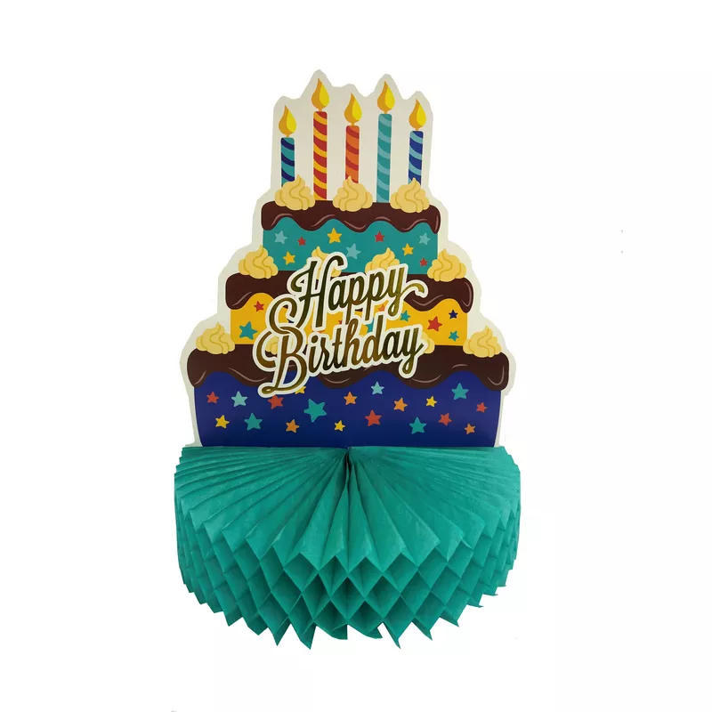 מרכז שולחן בצורת עוגה HAPPY Birthday- כחול של חברת דקל בע"מ
