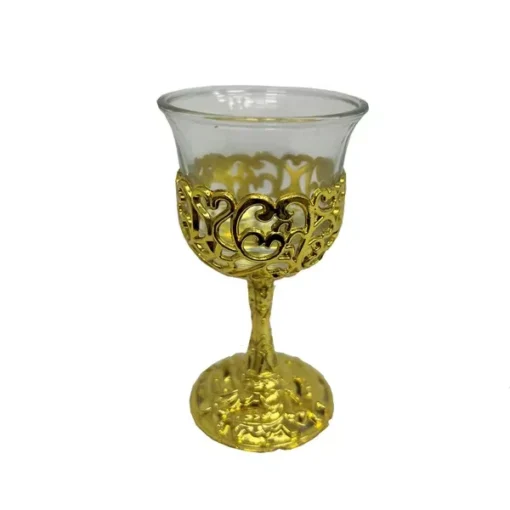 גביע פלסטיק +כוסית זכוכית -זהב של חברת דקל בע"מ
