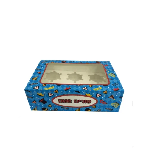 קופסא ל6 קאפקייקס פורים שמח-סמלים תכלת מארז 12 יחי' של חברת דקל בע"מ