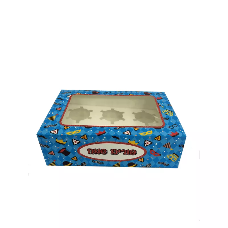 קופסא ל6 קאפקייקס פורים שמח-סמלים תכלת מארז 12 יחי' של חברת דקל בע"מ