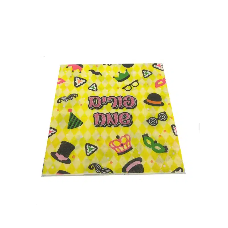 חבילת 20 מפיות נייר- פורים שמח סמלים צהוב של חברת דקל בע"מ