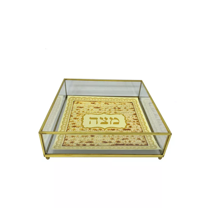 כלי למצות מזכוכית  מסגרת מתכת זהב של חברת דקל בע"מ