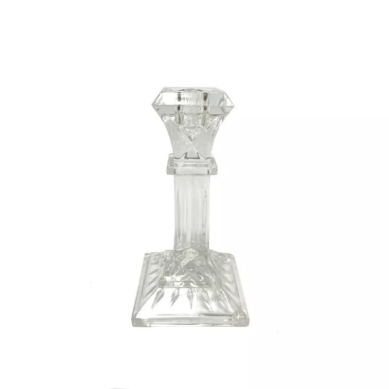 פמוט זכוכית לנר טפר גובה 16 ס"מ בסיס מרובע של דקל בע"מ