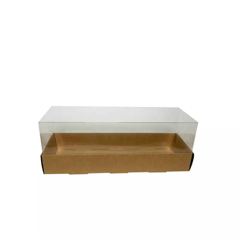 קופסת קרטון קראפט- מכסה PVC אינגליש קייק רוחב 32 ס"מ אורך 10 ס"מ גובה 12 ס"מ (מכסה נפרד) של חברת דקל בע"מ