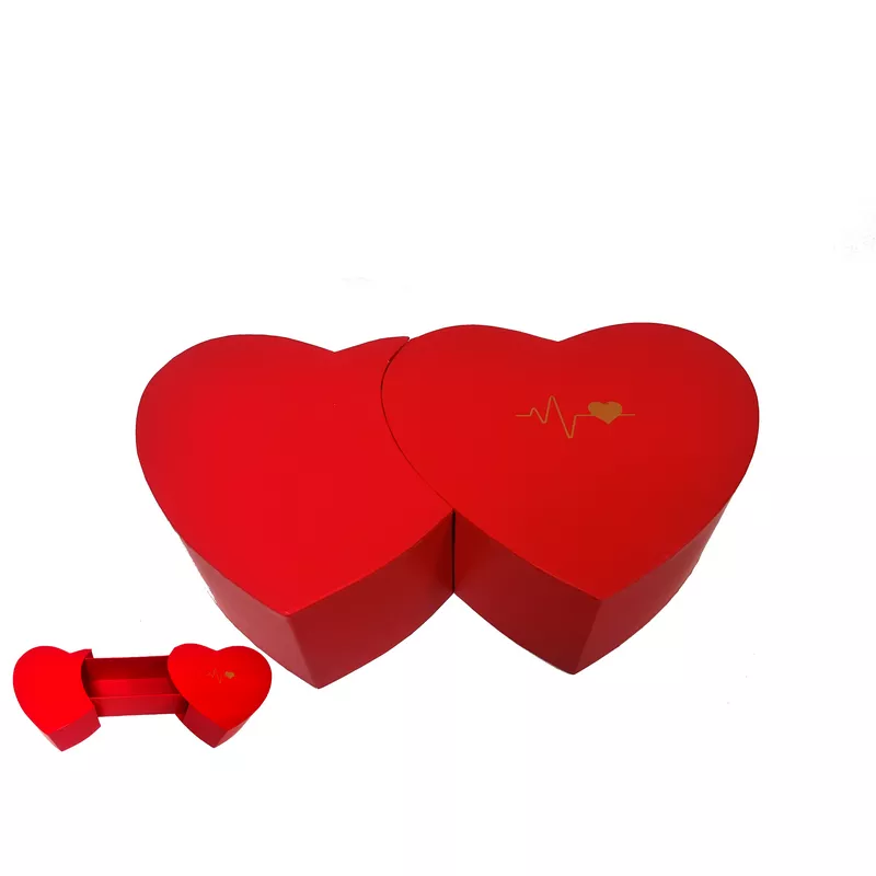 קופסת קרטון 2 לבבות מחוברים למגירה של חברת דקל בע"מ