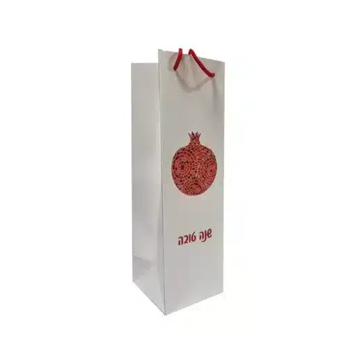 שקית נייר לבקבוק 11/11/36 ס"מ -שנה טובה-רימון אדום של חברת דקל בע"מ