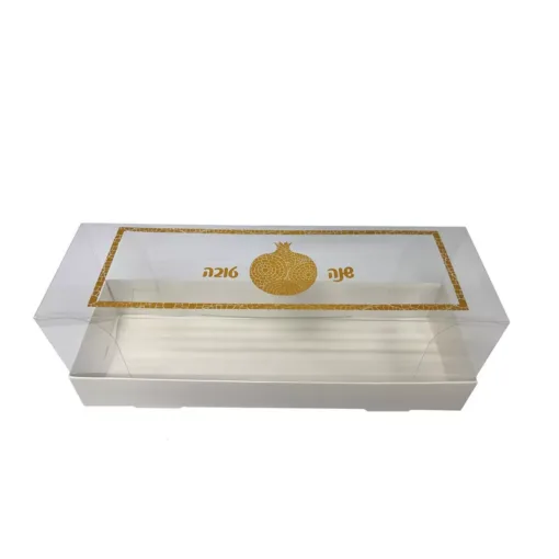 קופסת קרטון לבן מכסה פי וי סי 32/10/12 ס"מ (מכסה נפרד)-שנה טובה זהב של חברת דקל בע"מ