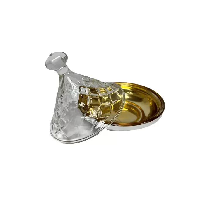 טאג'ין זכוכית קוטר 12.5 גובה 12 ס"מ-תחתית ציפוי זהב של חברת דקל בע"מ
