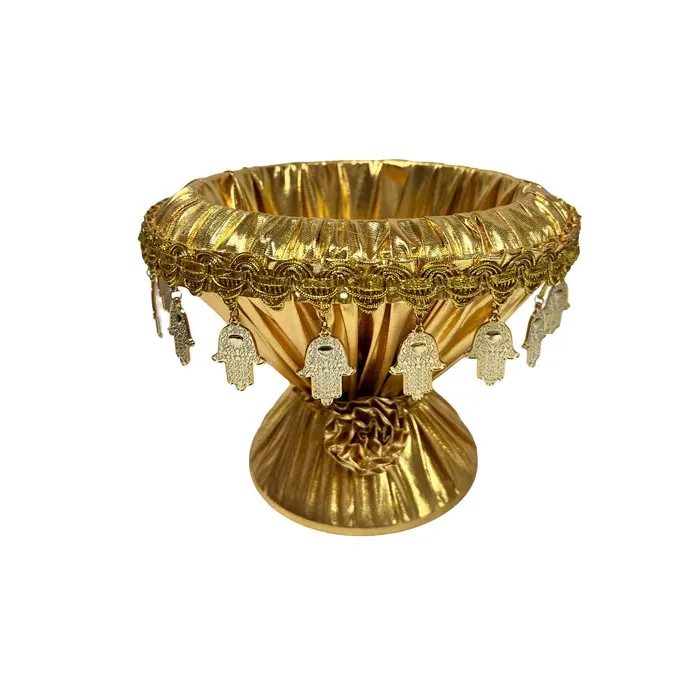 גביע פלסטיק מצופה בד לחינה ק.26 ג.20 ס"מ-עיטור חמסות- זהב של חברת דקל בע"מ