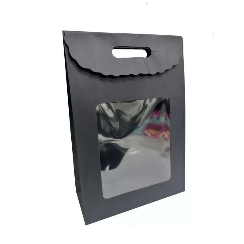 שקית נייר קלאפה+חלון24/35/10 ס"מ-שחור של חברת דקל בע"מ