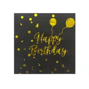 חבילת 20 מפיות נייר- HAPPY BIRTHDAY שחור/זהב מטאלי של חברת דקל בע"מ