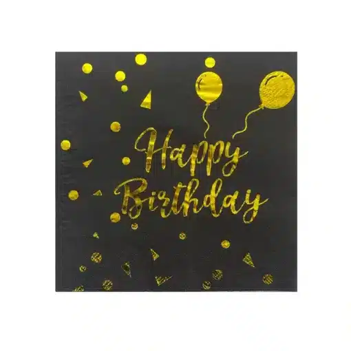 חבילת 20 מפיות נייר- HAPPY BIRTHDAY שחור/זהב מטאלי של חברת דקל בע"מ