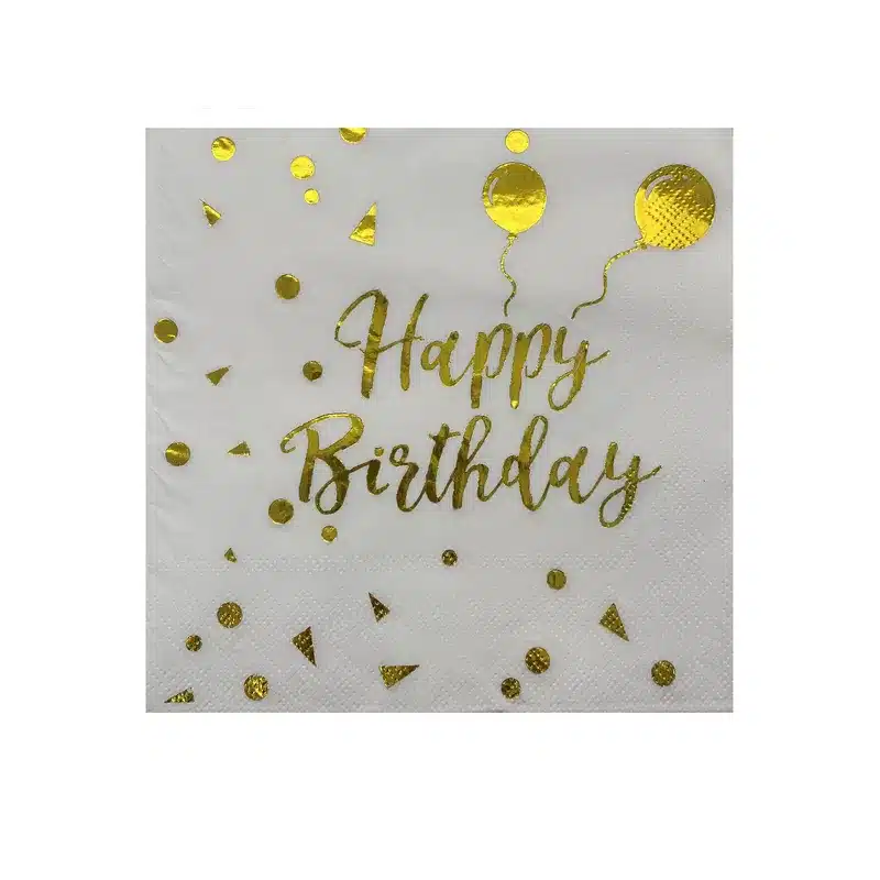 חבילת 20 מפיות נייר- HAPPY BIRTHDAY לבן/זהב מטאלי של חברת דקל בע"מ