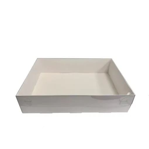 קופסת קרטון לבן 35/25/8 ס"מ- מכסה PVC -מכסה חיצוני של חברת דקל בע"מ
