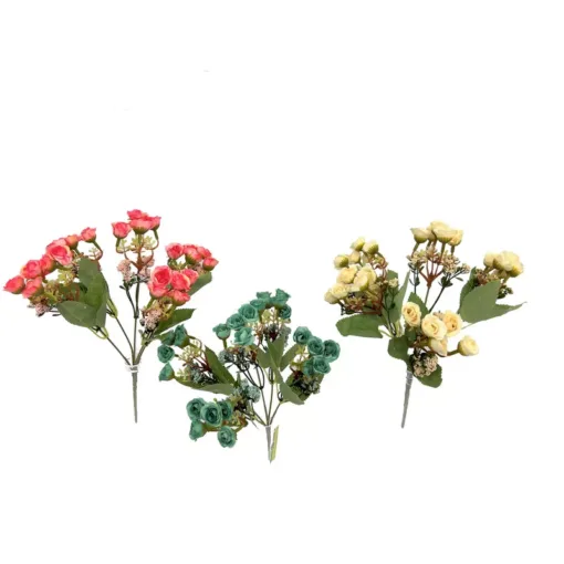 זר ורד פתוח מיני +תוספות 5 ענפים מעורב 3 צבעים של חברת דקל בע"מ