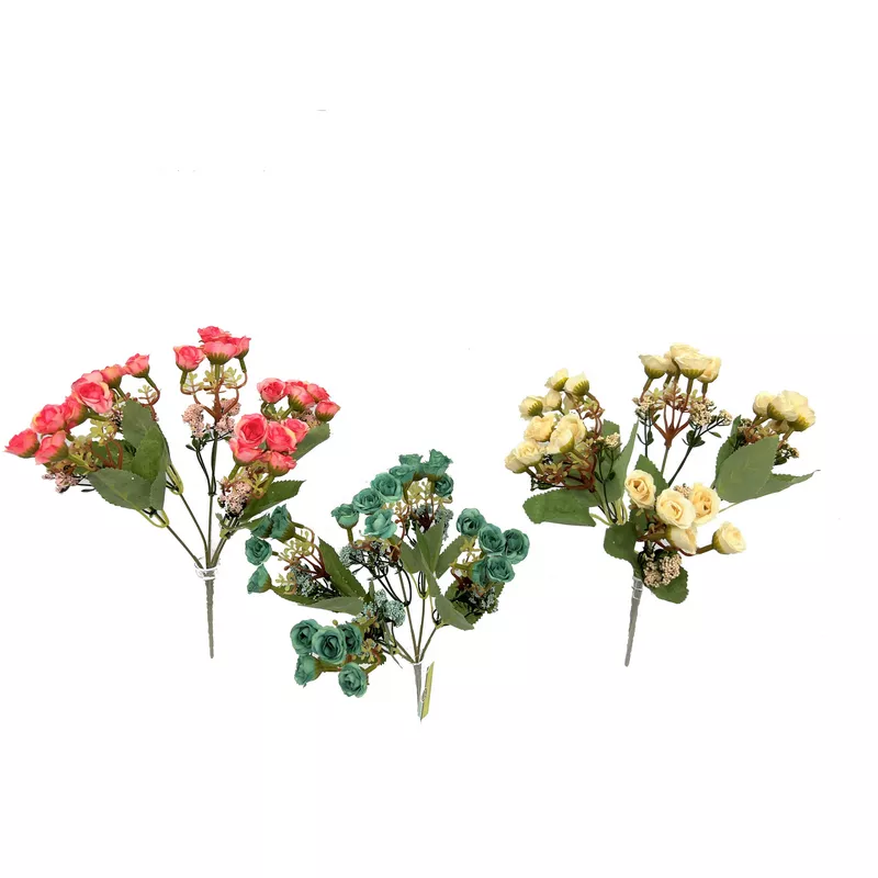 זר ורד פתוח מיני +תוספות 5 ענפים מעורב 3 צבעים של חברת דקל בע"מ