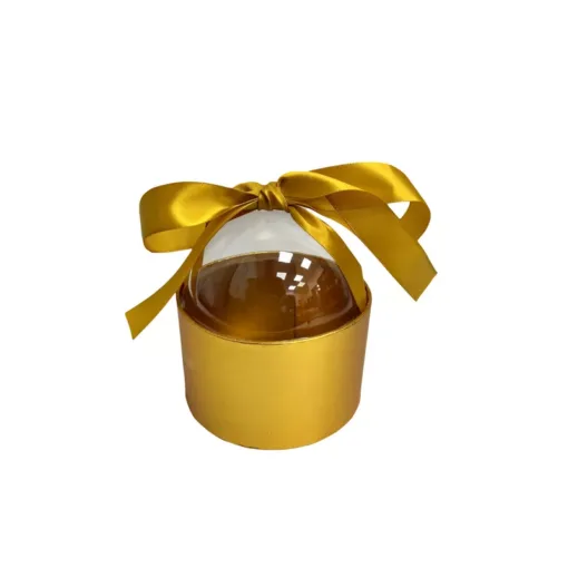 קופסת קרטון עגולה זהב מכסה שקוף PVC של חברת דקל בע"מ