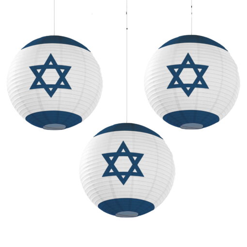 חבילת 3 כדור מנורה סיניים 25 מגן דוד-כחול/לבן של דקל בע"מ