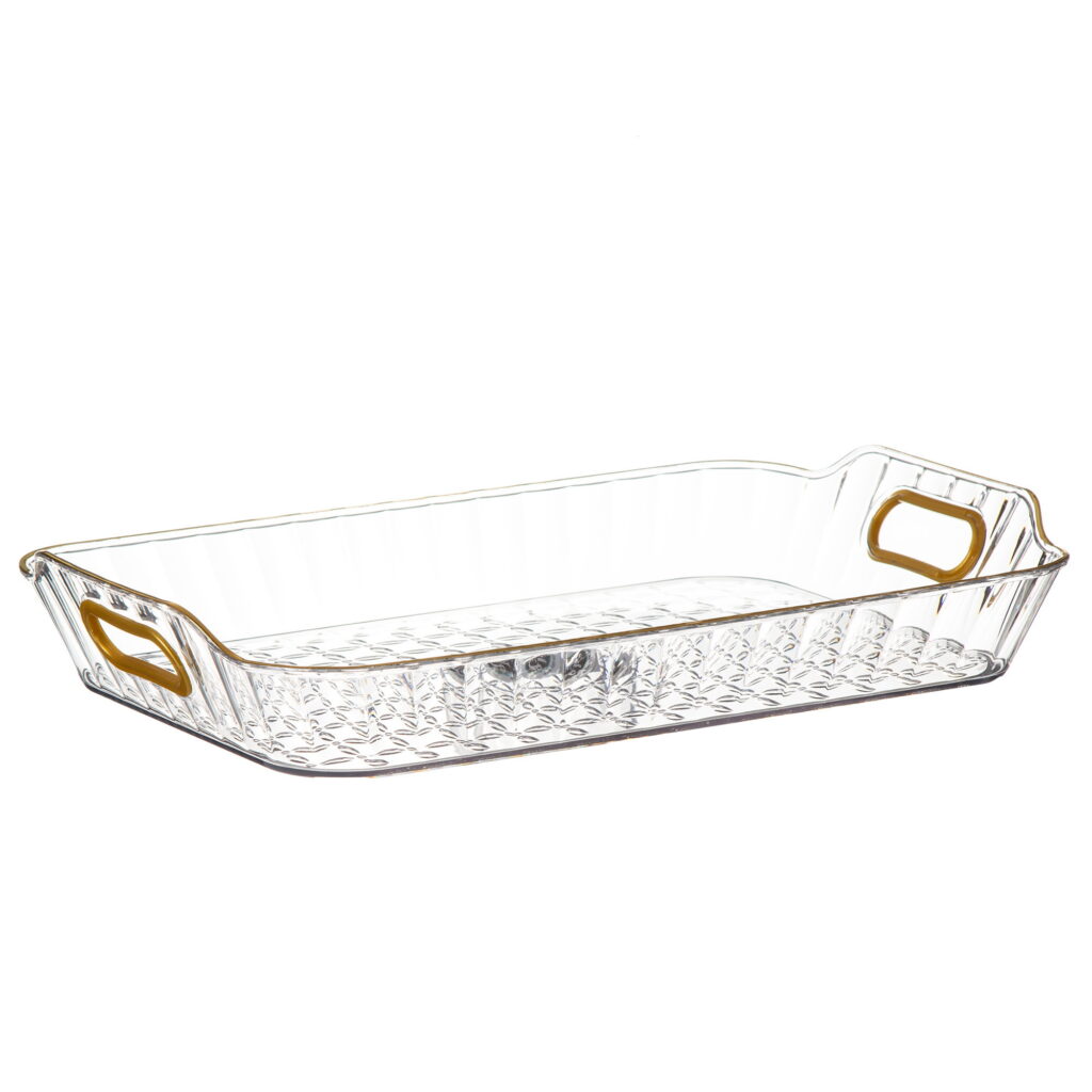 מגש פלסטיק מלבני+ידיות 36.5/24/4.5 ס"מ-פס זהב של דקל בע"מ