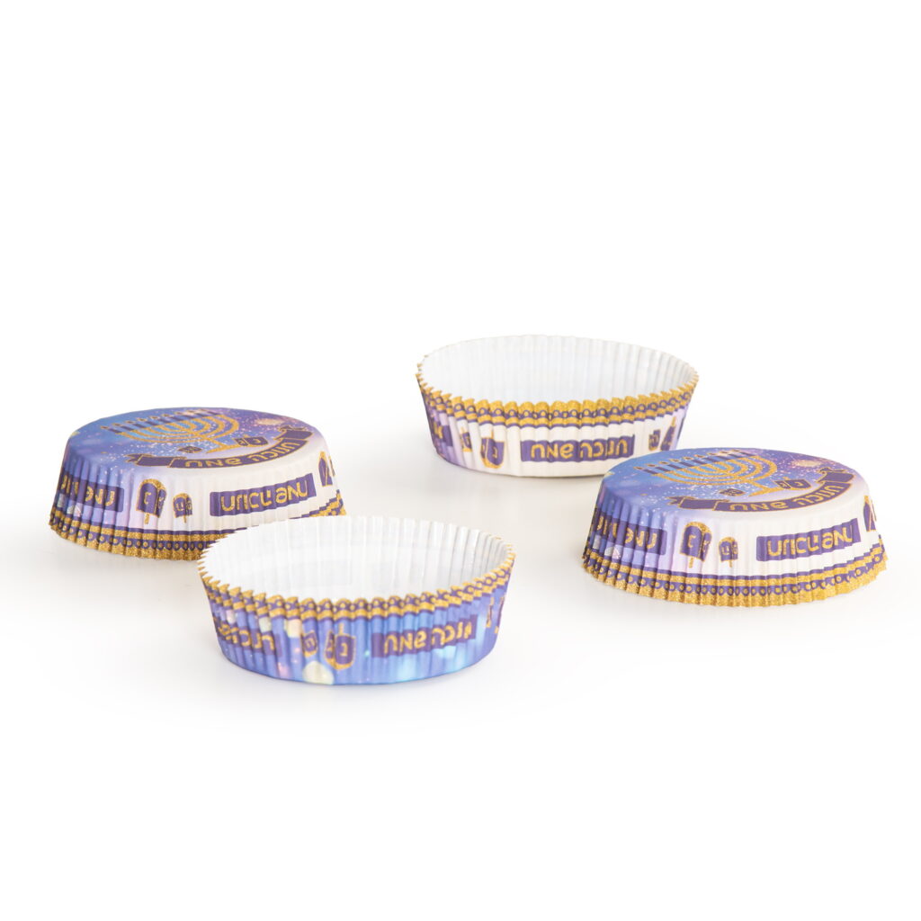 חבילת 24 מנג'טים לסופגניות 11/3 ס"מ חנוכה שמח כחול/זהב של דקל בע"מ