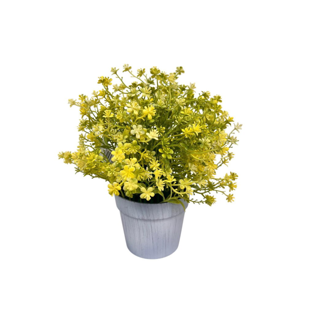 שיח פלסטיק פירחוני צהוב בעציץ פלסטיק ג.23 ס"מ של דקל בע"מ