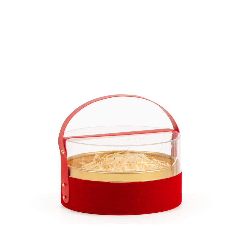 קופסת קרטון עגולה מכסה אקרילי ק.21 ג.13.5 ס"מ-אדום של דקל בעמ