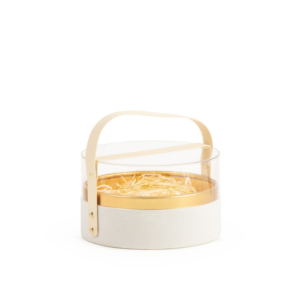 קופסת קרטון עגולה מכסה אקרילי ק.21 ג.13.5 ס"מ-לבן של דקל בעמ