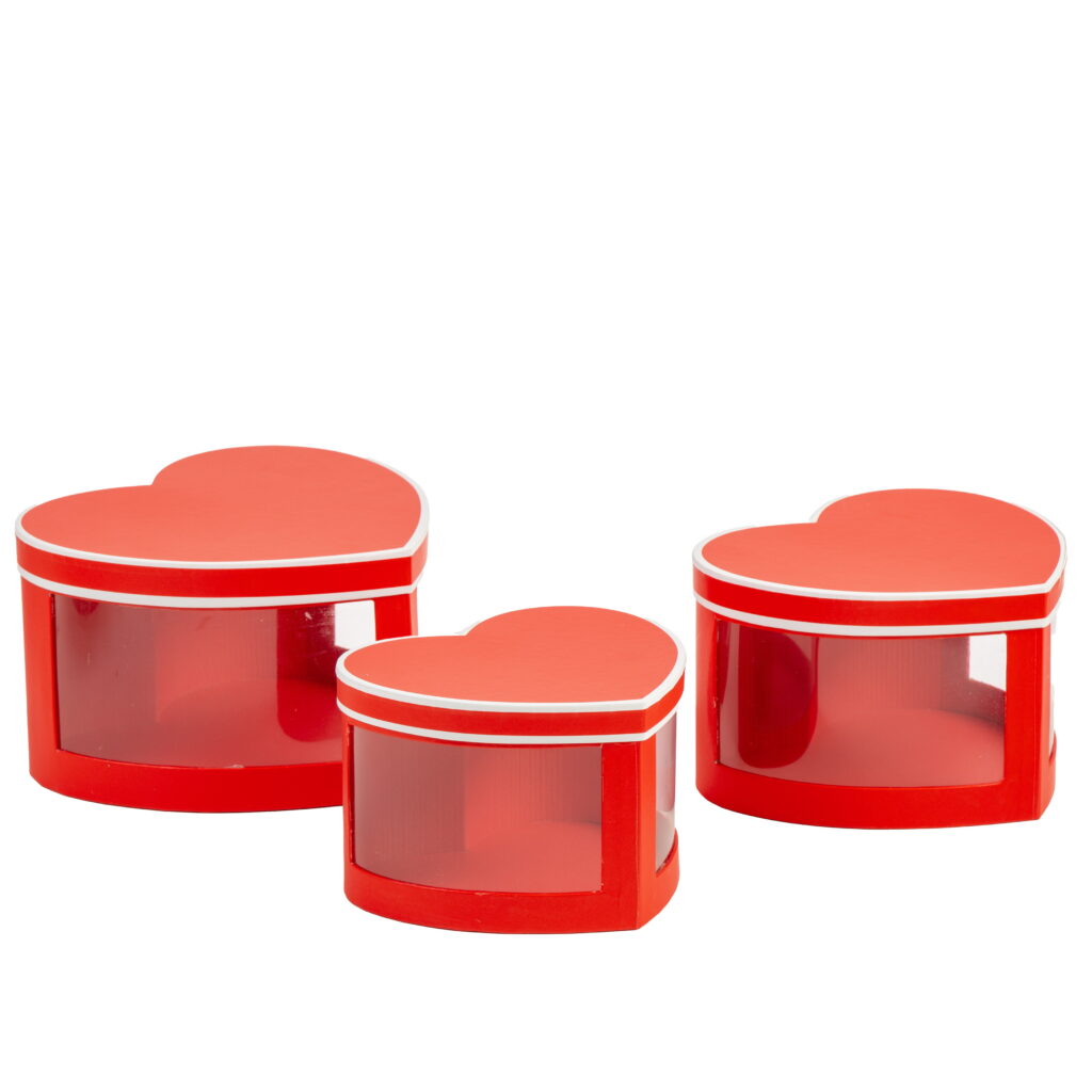 סט 3 קופסאות קרטון לב חלון דופן 24*14+22*13+19*12-אדום של דקל בע"מ