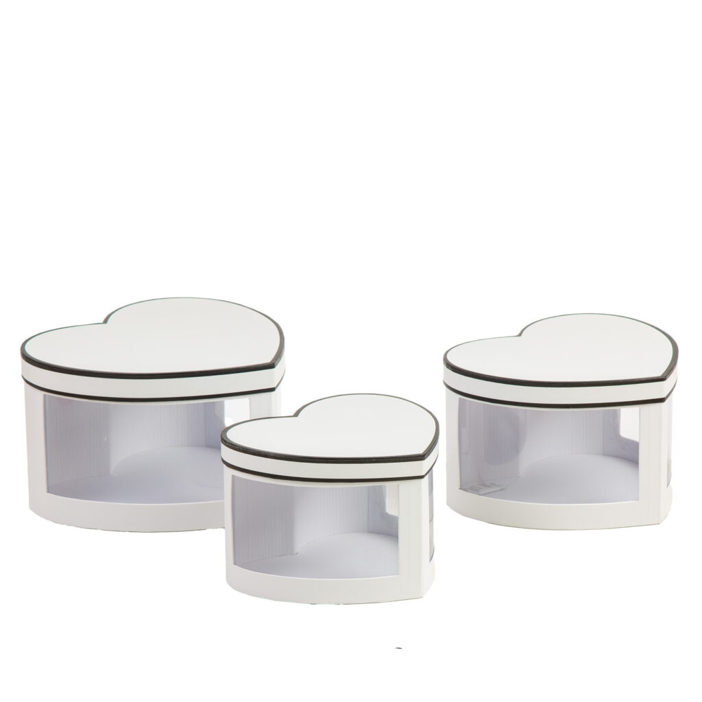 סט 3 קופסאות קרטון לב חלון דופן 24*14+22*13+19*12-לבן של דקל בעמ