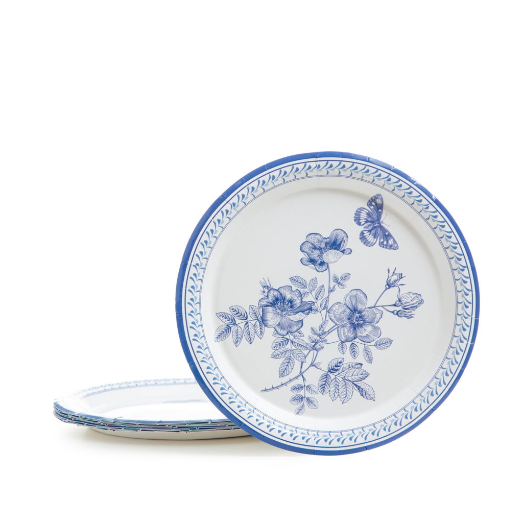 חבילת 10 צלחות נייר ק.23 ס"מ-פרחים כחול רטרו של דקל בע"מ