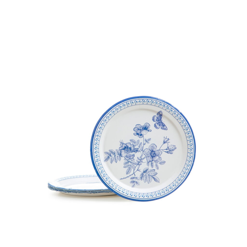 חבילת 10 צלחות נייר ק.18 ס"מ-פרחים כחול רטרו של דקל בע"מ