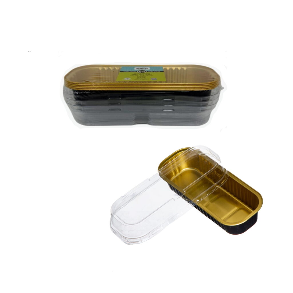 חבילת 5 תבנית אלומיניום שחור/זהב+מכסה 16.5/6.3/3 ס"מ-220 מ"ל של דקל בע"מ